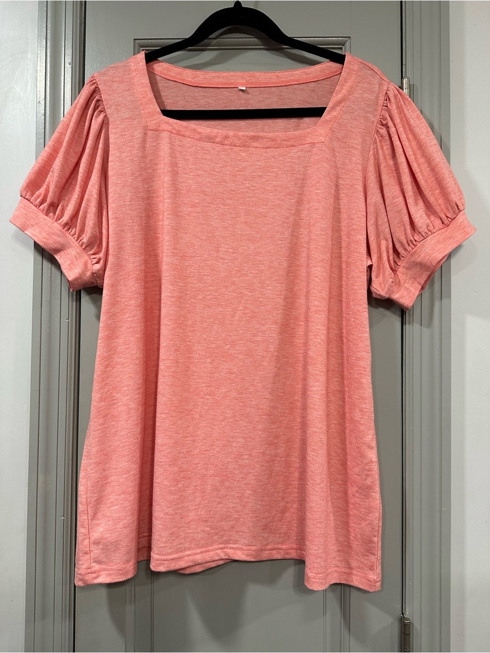 Women's Square Neck Puff Sleeve Top - Coral